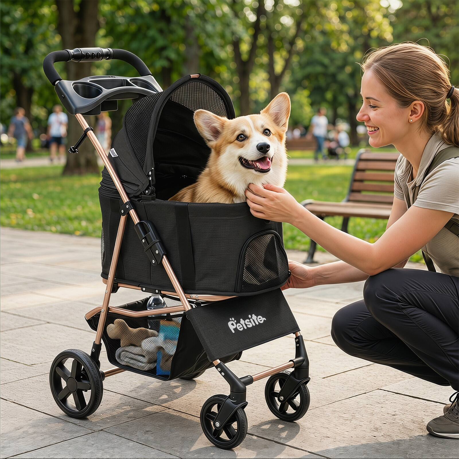 Alt View 3. Gymax - Gymax 3-in-1 Pet Stroller for Small Medium Dogs w/ Detachable Carrier Cup Holder Black - Black.