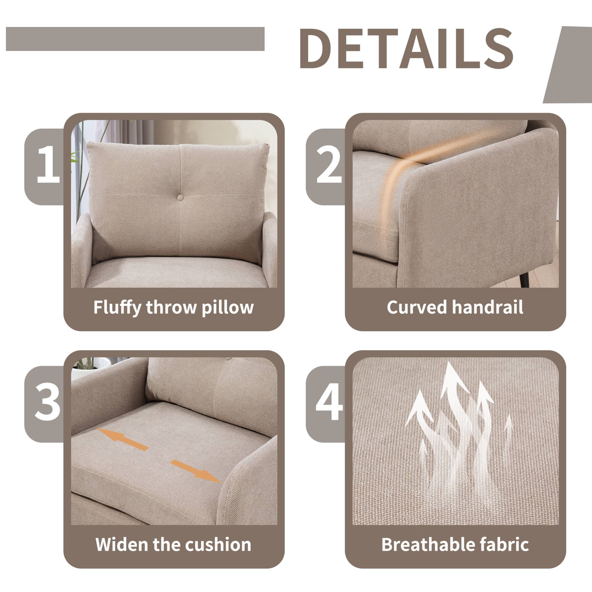 DETAILS

1. Fluffy throw pillow
2. Curved handrail
3. Widen the cushion
4. Breathable fabric