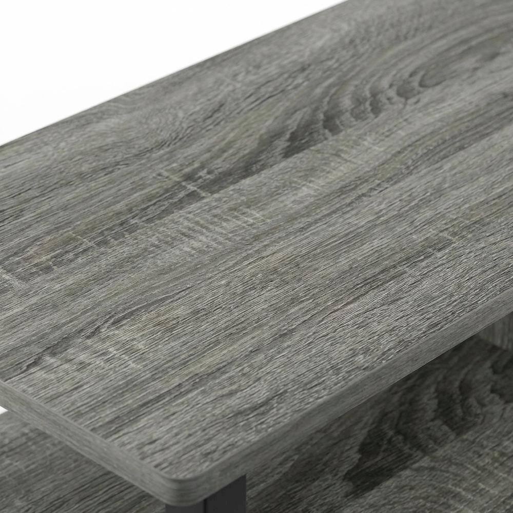 Alt View 4. FurniFact - Wood TV stand in French Oak Grey, Black, three tiers, up to 50-inch TVs - Gray Black.