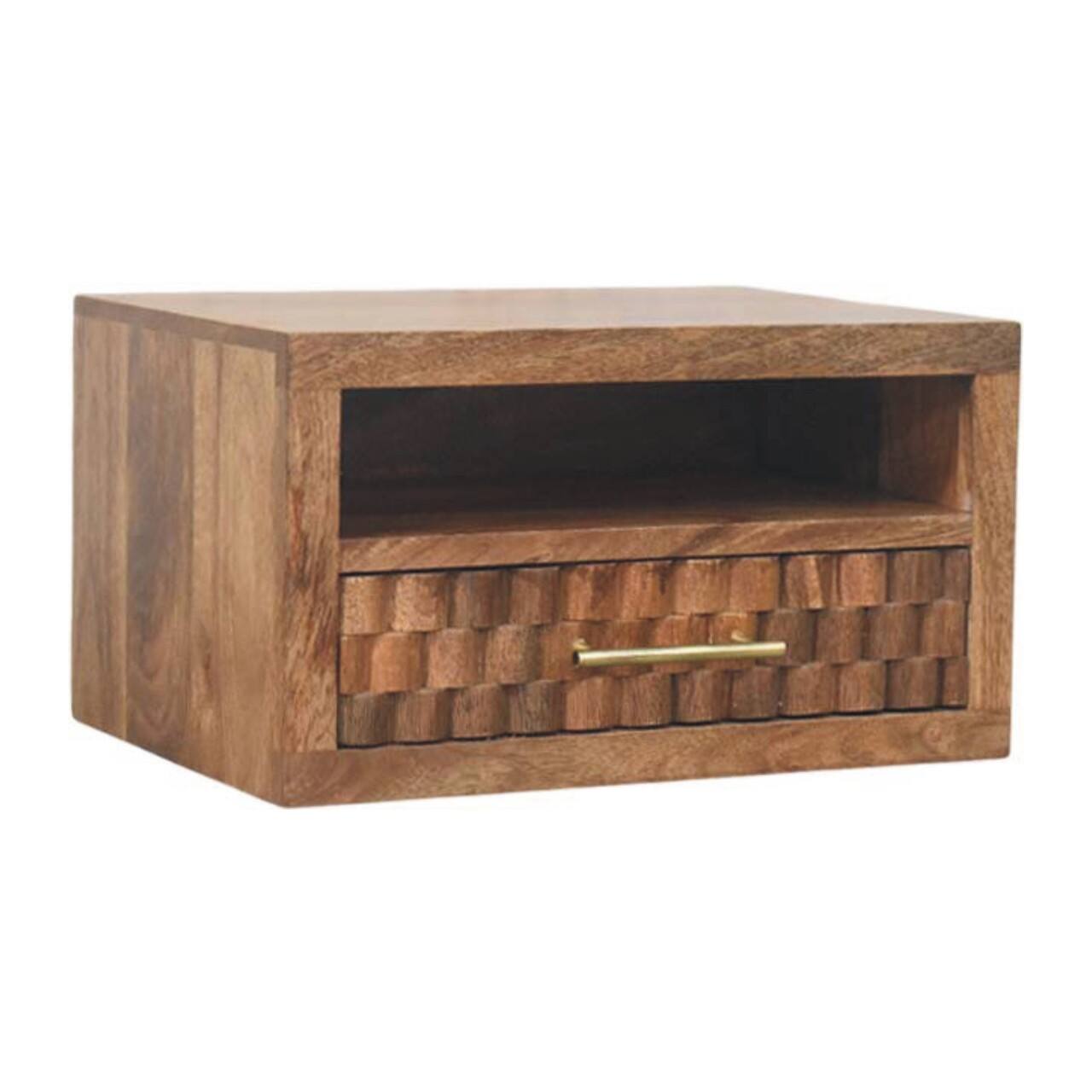 Angle. Artisan Furniture - Artisan Furniture Solid Wood Arno Wall-Mounted Nightstand in Golden Teak - Brown.