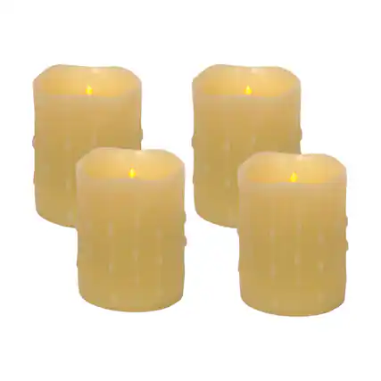 Front. BreeBe - LED Dripping Wax Pillar Candles (Set of 4) - Yellow.