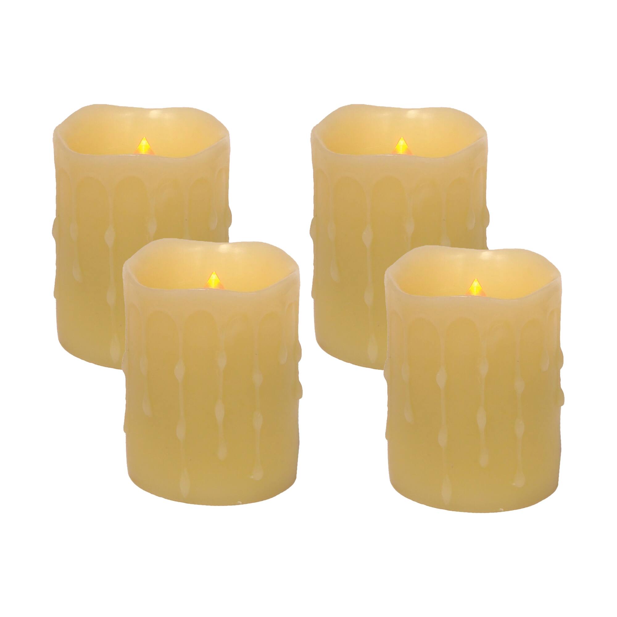 Front. BreeBe - LED Dripping Wax Pillar Candles (Set of 4) - Yellow.