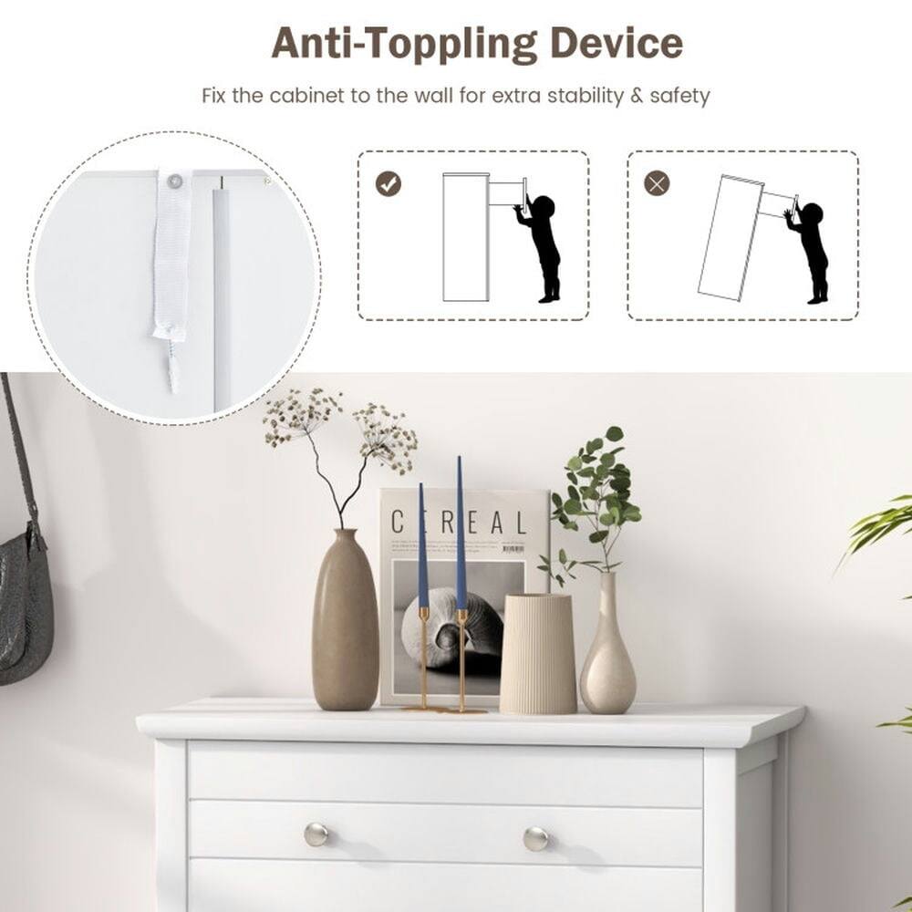 Anti-Topping Device  
Fix the cabinet to the wall for extra stability & safety