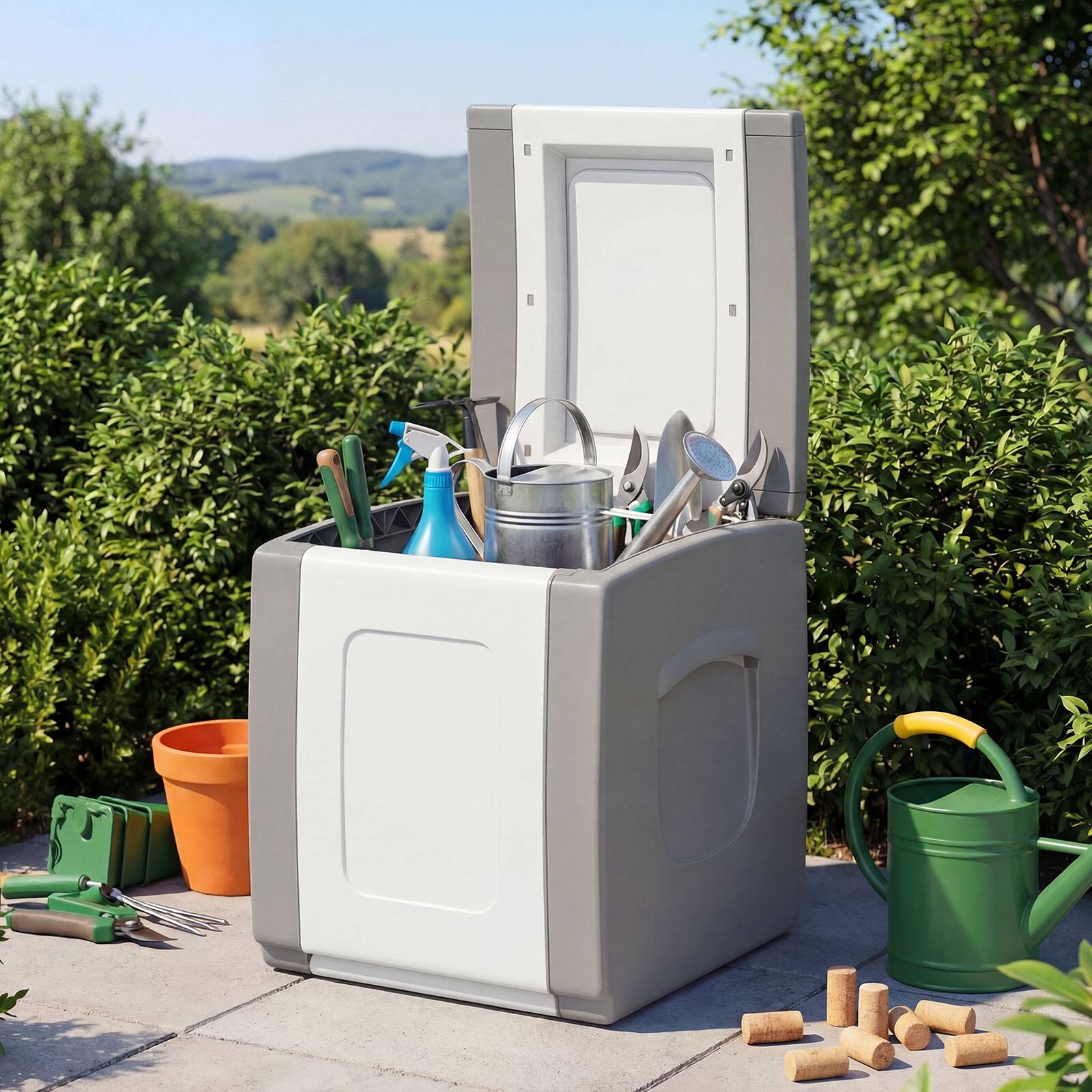 Alt View 3. Gymax - Gymax Deck Box Patio Container w/ Lockable Lid Weatherproof Plastic Storage Bin Gray & White - Gray.