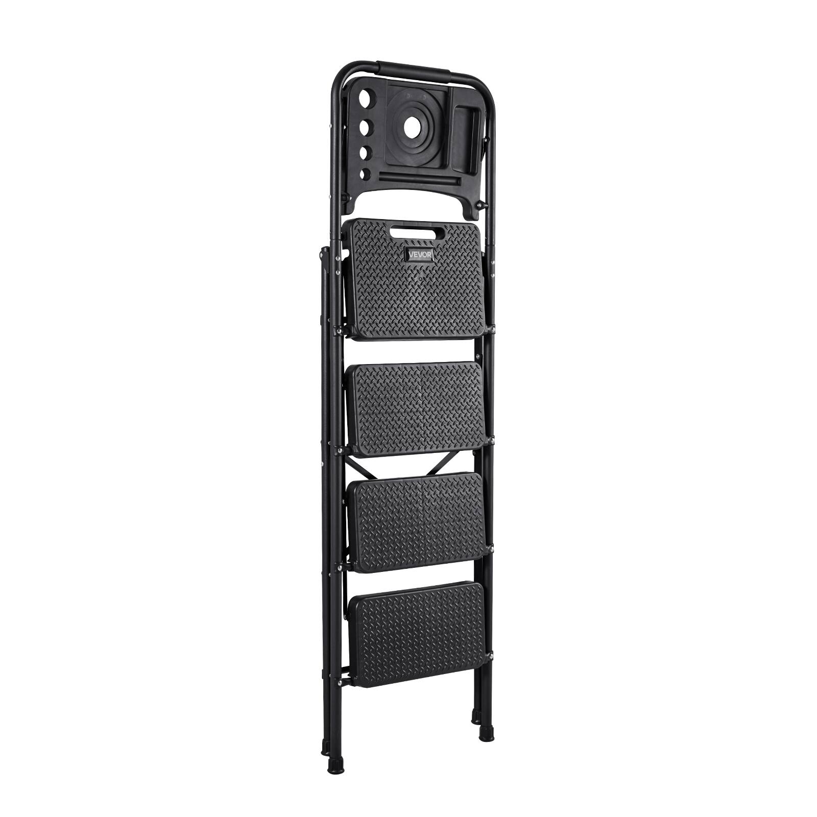 Alt View 5. VEVOR - 4 Step Ladder, Folding Step Stool with Wide Anti-Slip Pedal, Tool Tray, Comfort Handgrip, 600 lbs Capacity - Black.