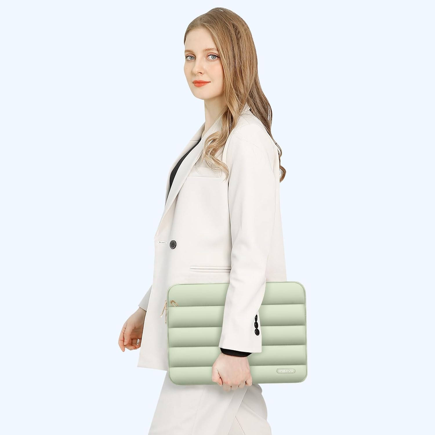 Alt View 2. mosiso - Puffy Laptop Sleeve 13-13.3 inch for MacBook Air 13 13.6 M4 M3 M2 M1/Pro 13/Pro 14, HP Dell ASUS Lenovo - Sage Green.