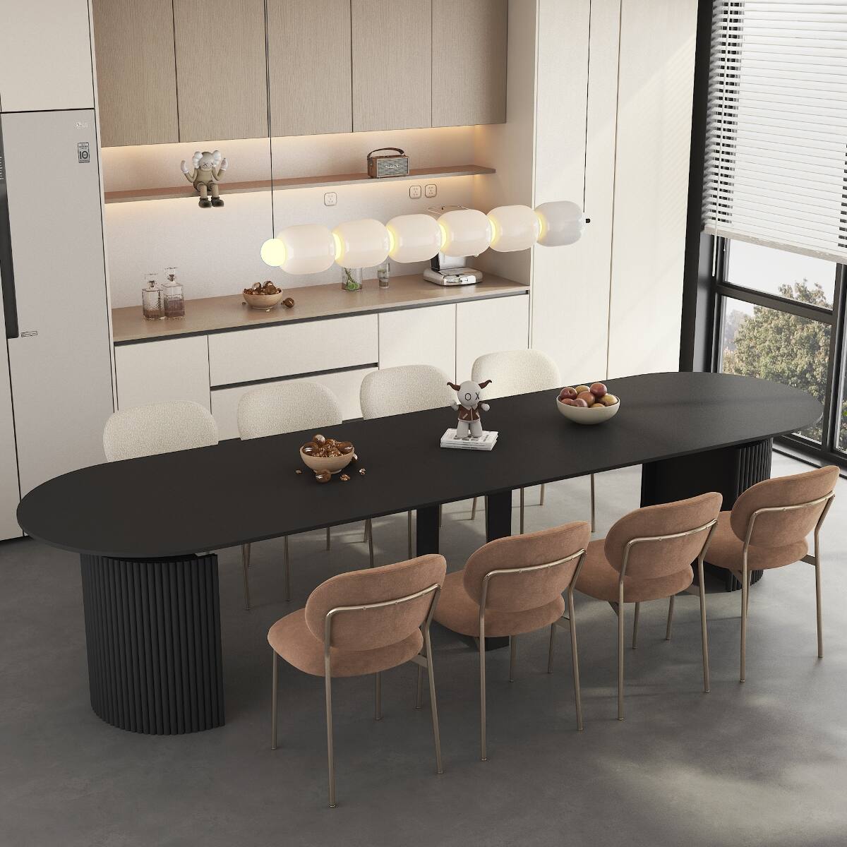 Loheer - Extendable Dining Table Particle Board Rectangular Table for 1 to 10 People - Black