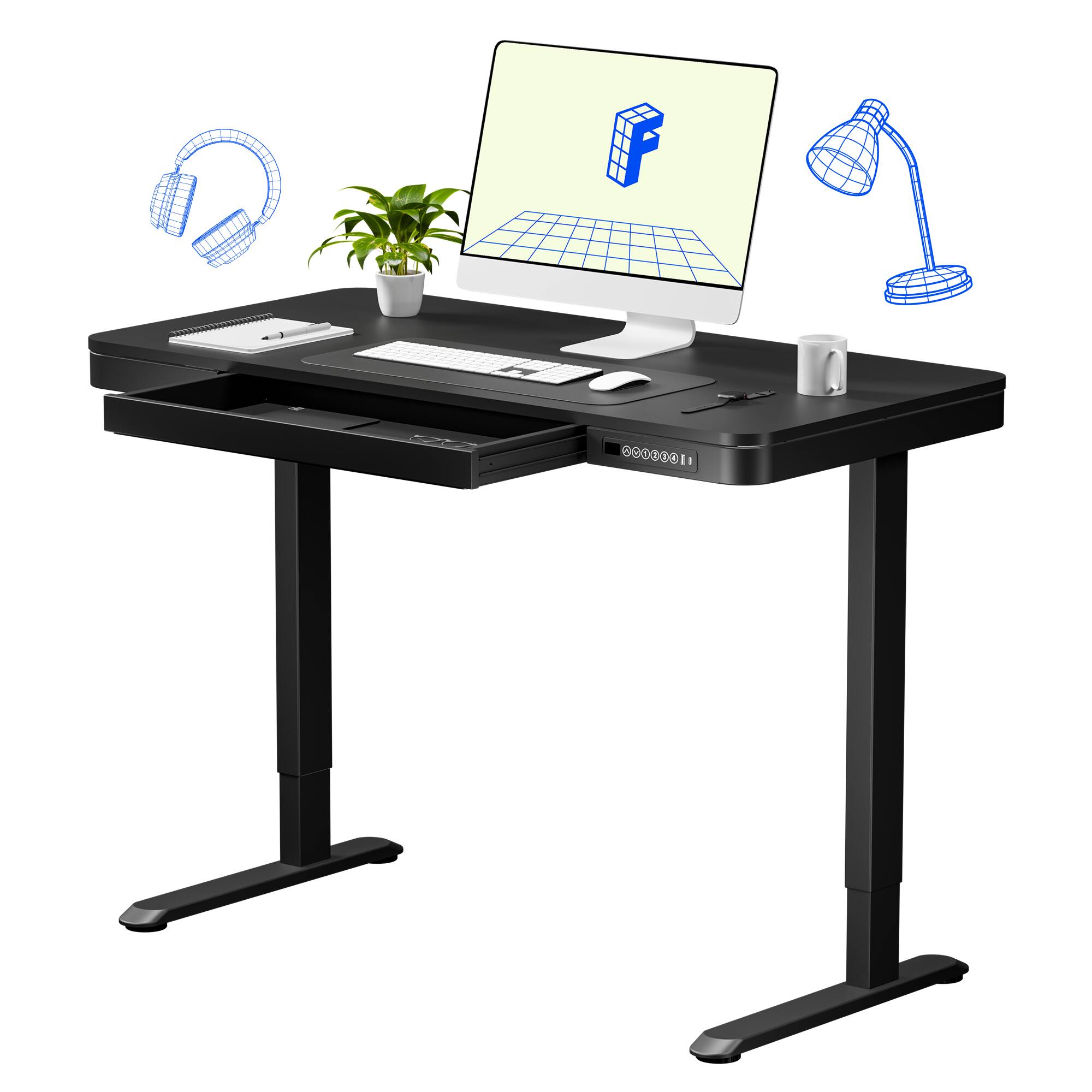 Angle. FlexiSpot - EW2 Series 48"W Quick-Install Electric Height-Adjustable Standing Desk for Home Office - Black.