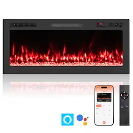 Costway - 42" WiFi Electric Fireplace, Thin Linear Recessed Wall Mounted - Black