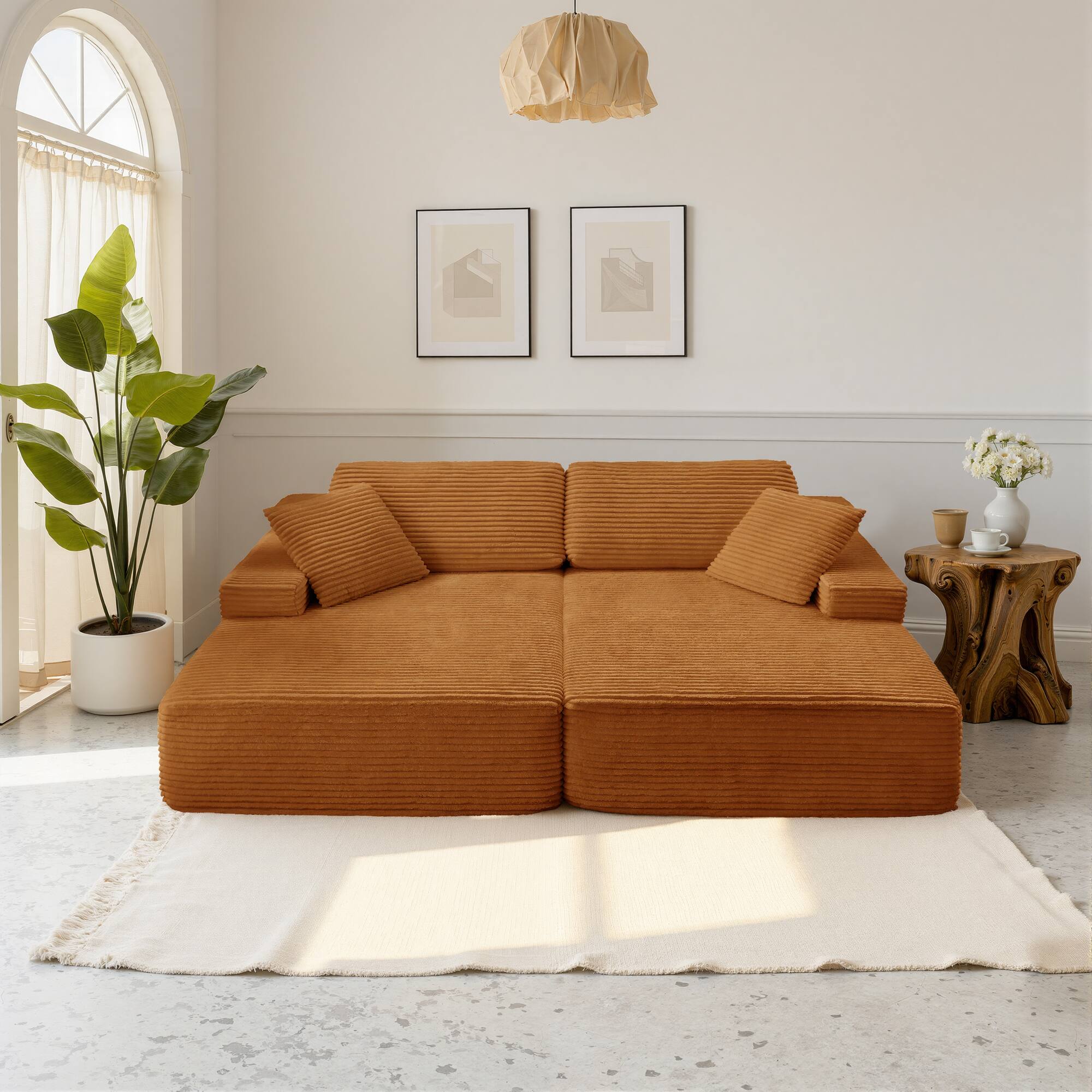 Alt View 5. Meqiodas - Oversized Double Lounge Chaise,Cloud Plush Sofa Bed,Modern Corduroy Upholstered Boneless Cloud Sofa Deep Seat - Orange.