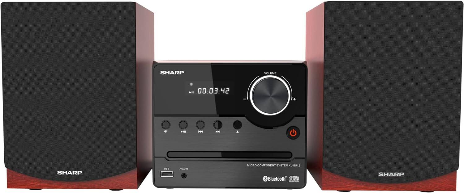 Sharp - XL-B512 Micro Component Wireless Bluetooth Audio Streaming & CD Player Wood Speaker System - Brown