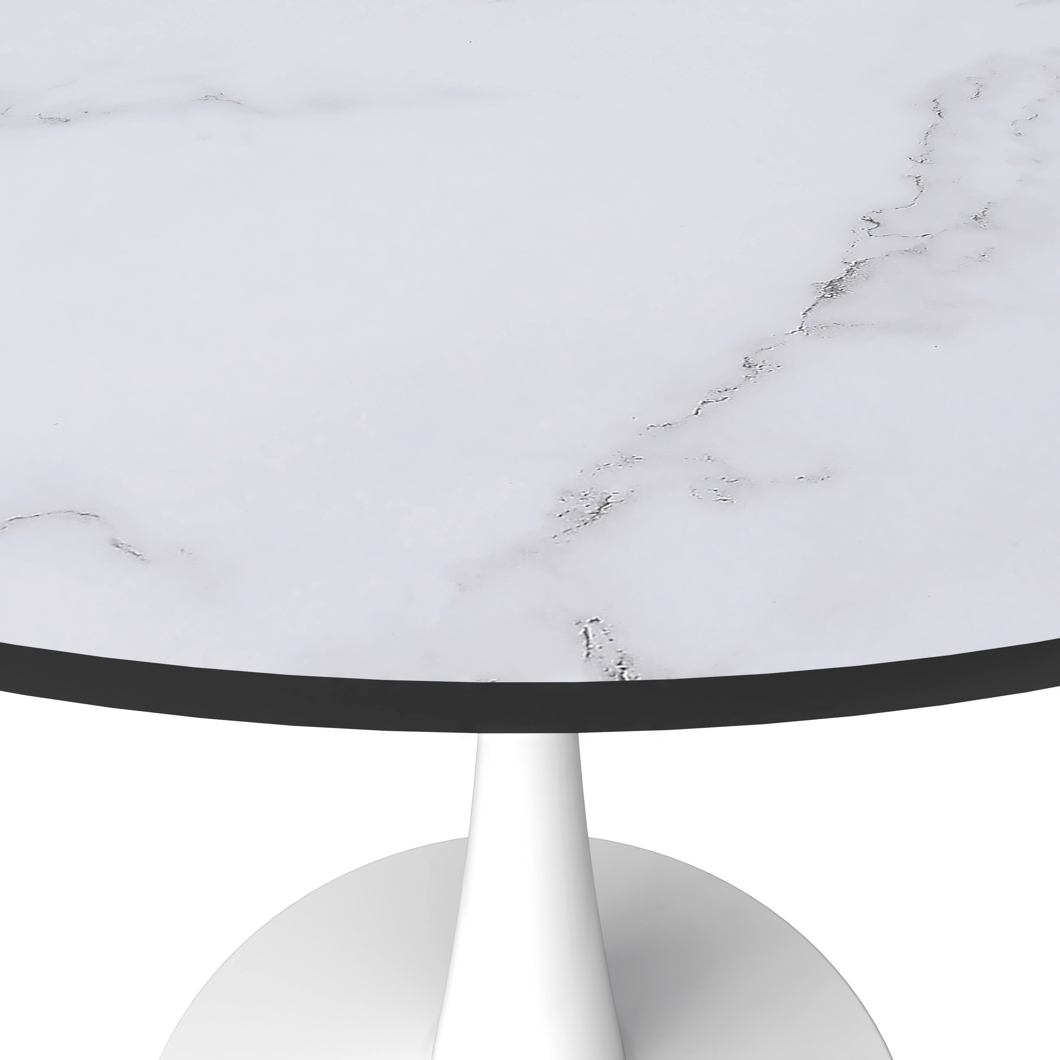 Alt View 5. LeisureMod - Bristol Modern 35" MDF/Stone Round Dining Table, Mid-Century with White Pedestal Base for Kitchen - MDF - Marbled White.
