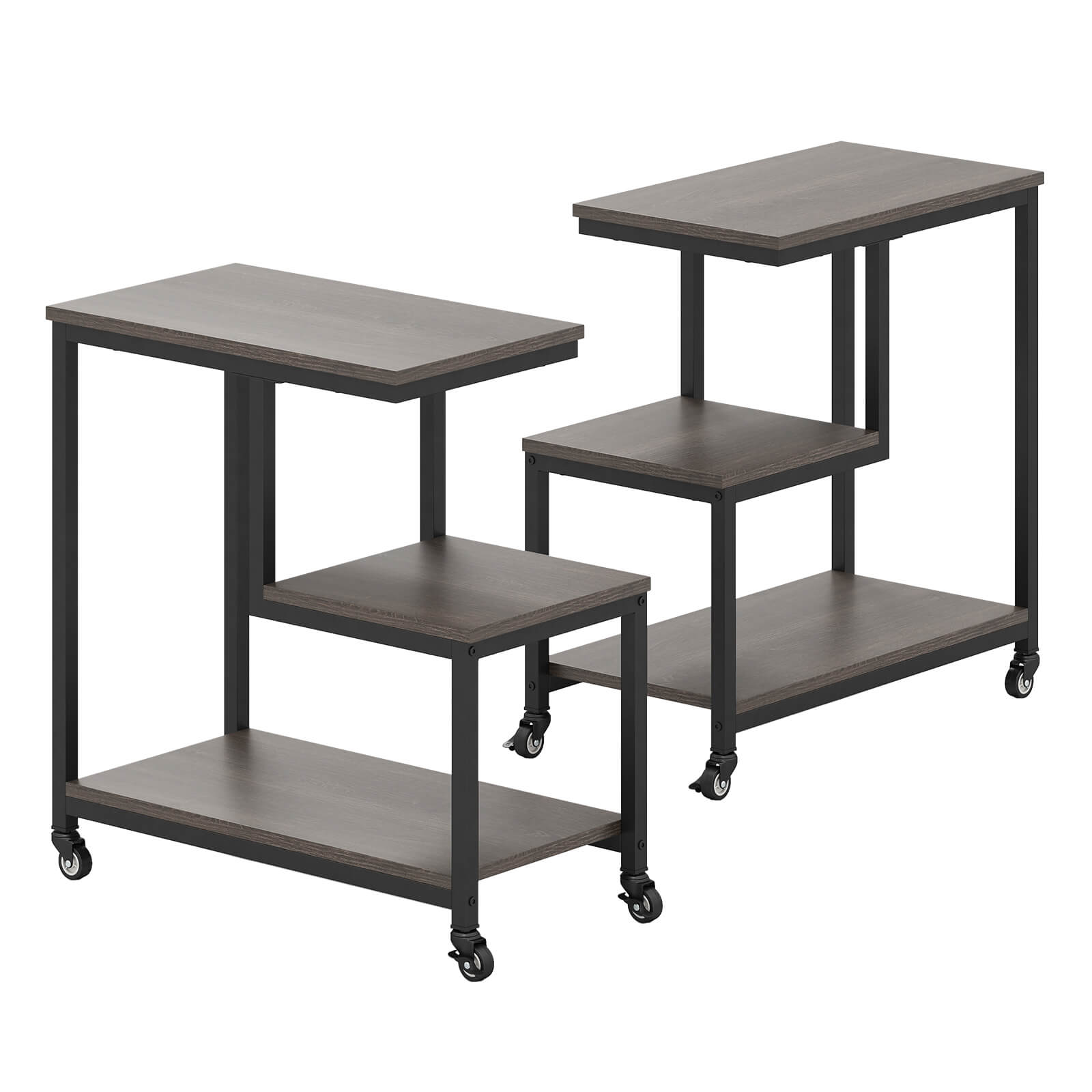 Angle. Costway - Costway 2 PCS Modern G-Shaped End Table Home 3-Tier Side Table with Storage Shelves Accent Table Gray - Grey,Black.