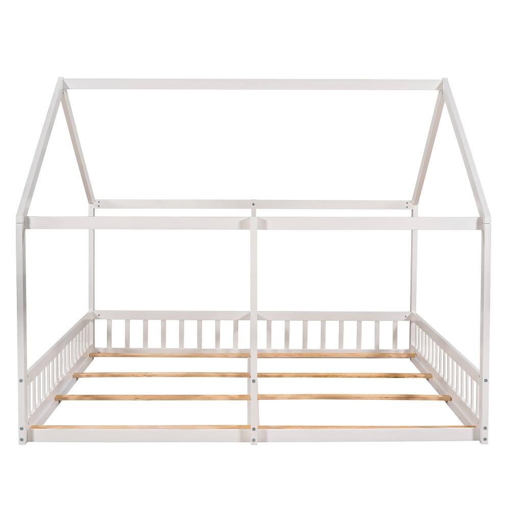 Alt View 6. Loheer - Loheer Twin Size House Bed, 2 in 1 Shared Platform Bed for Kids, White - White.