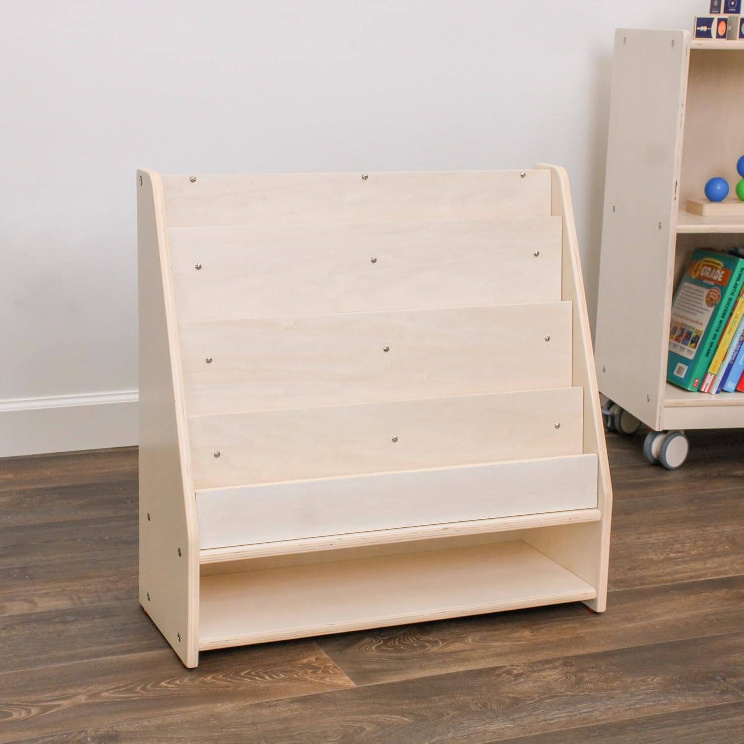 Angle. Children's Factory - Mobile 4-Shelf Book Display with Storage - RTA - Wooden.