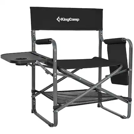 Front. KingCamp - KingCamp Outdoor Folding Director Chair w/ Side Table Bottom Mesh Storage, Black - Black.