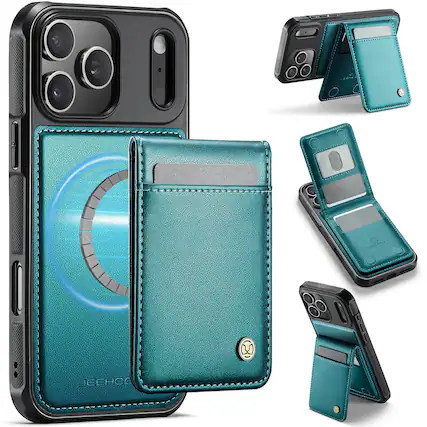 Front. Dteck - Magnetic 2-in-1 Folio Wallet Case for Apple iPhone 17 Pro Max,RFID Blocking Detachable Card Pocket Stand Slim Cover - Green.