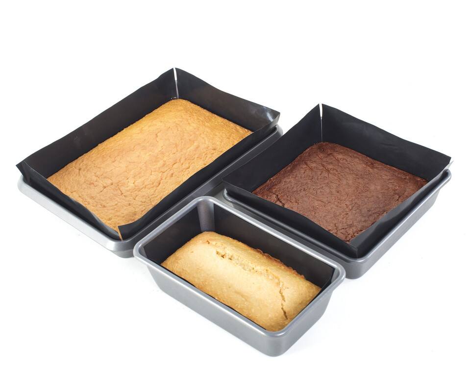 Front. Kitchen + Home - Baking Pan Liners - Set of 3 Nonstick Reusable Baking Liners - Black.