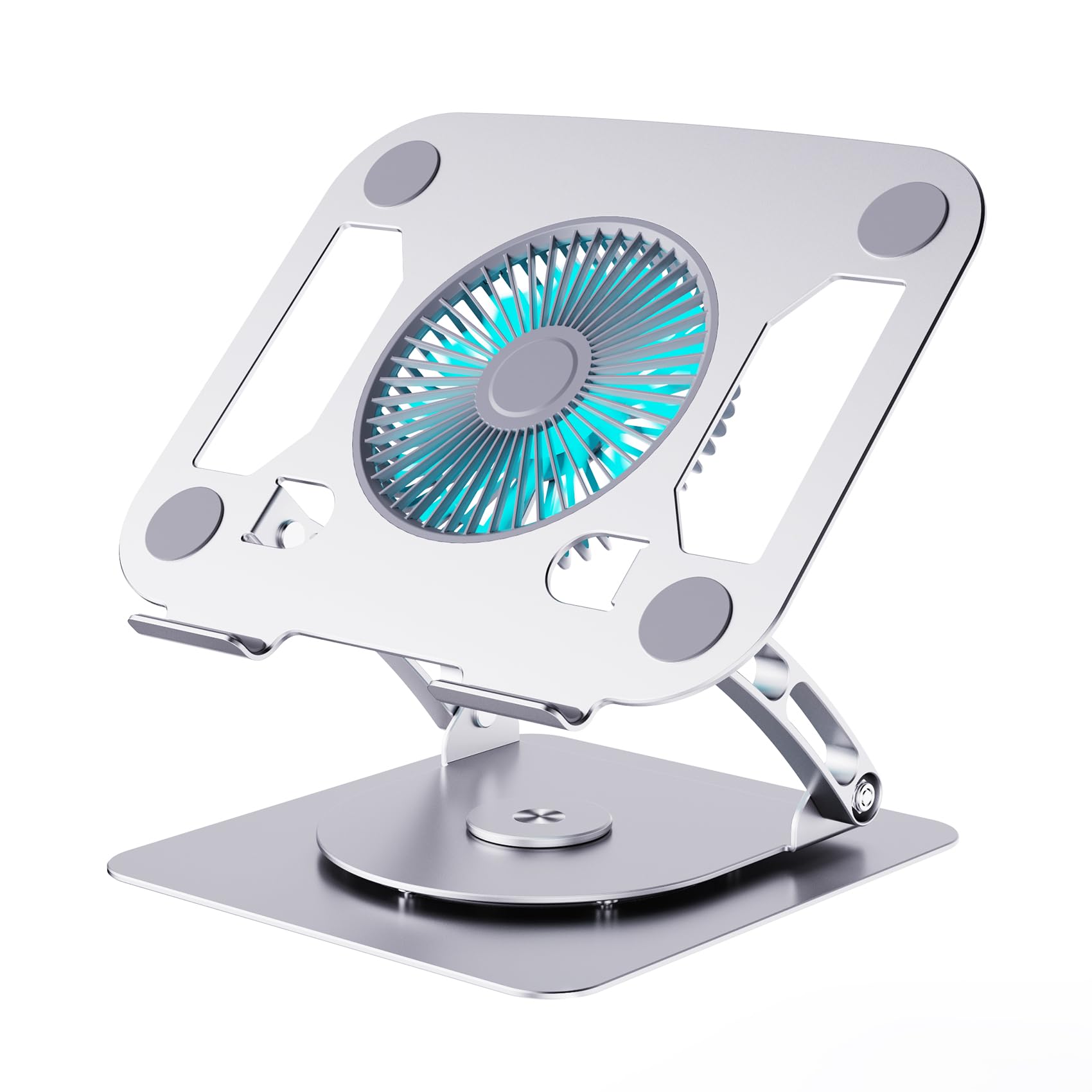 Front. HongFei - Laptop Cooling Stand with 3 Speed Fan, Adjustable Height & Angle, 360 Rotation Base, Ultra-Quiet - Silver.