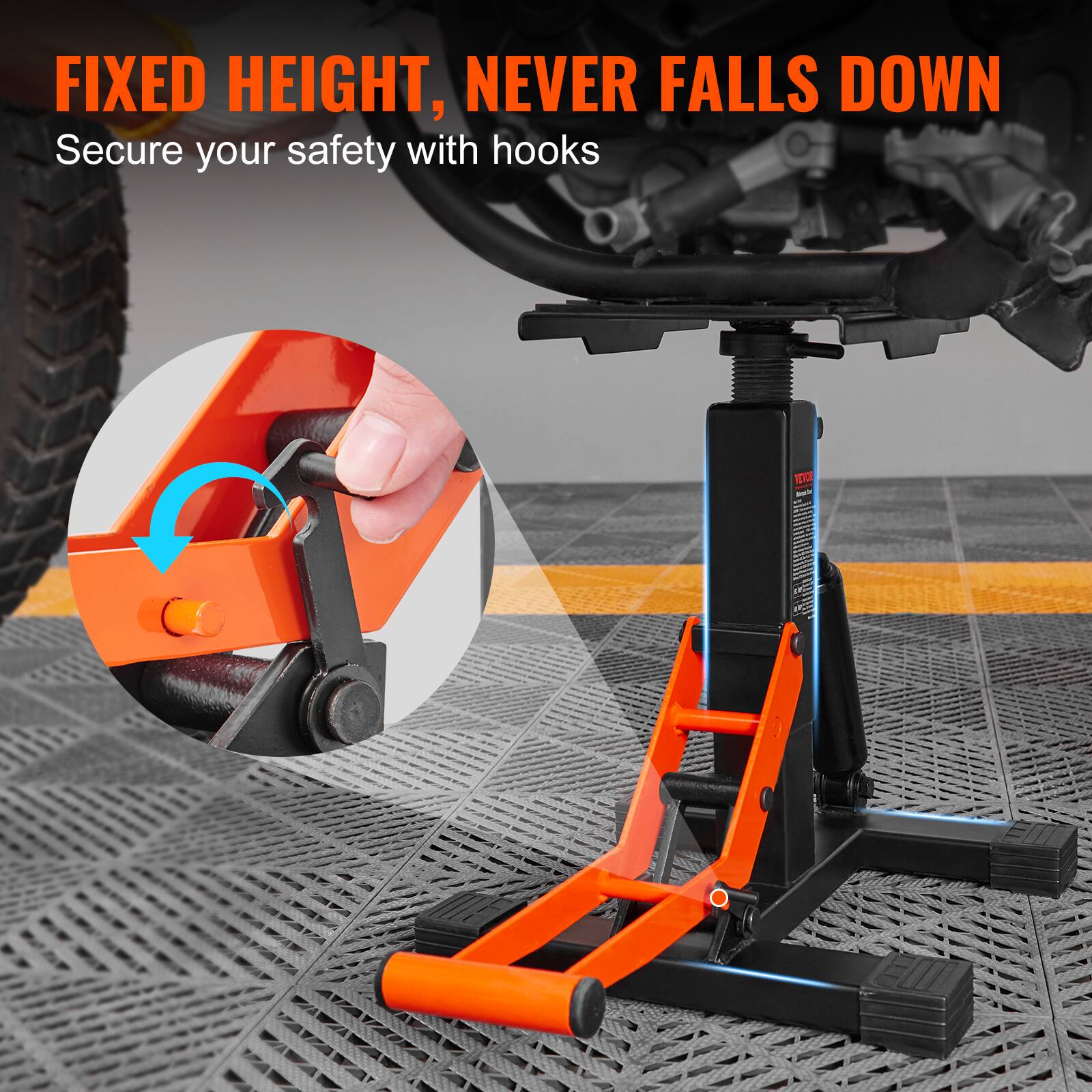 FIXED HEIGHT, NEVER FALLS DOWN  
Secure your safety with hooks