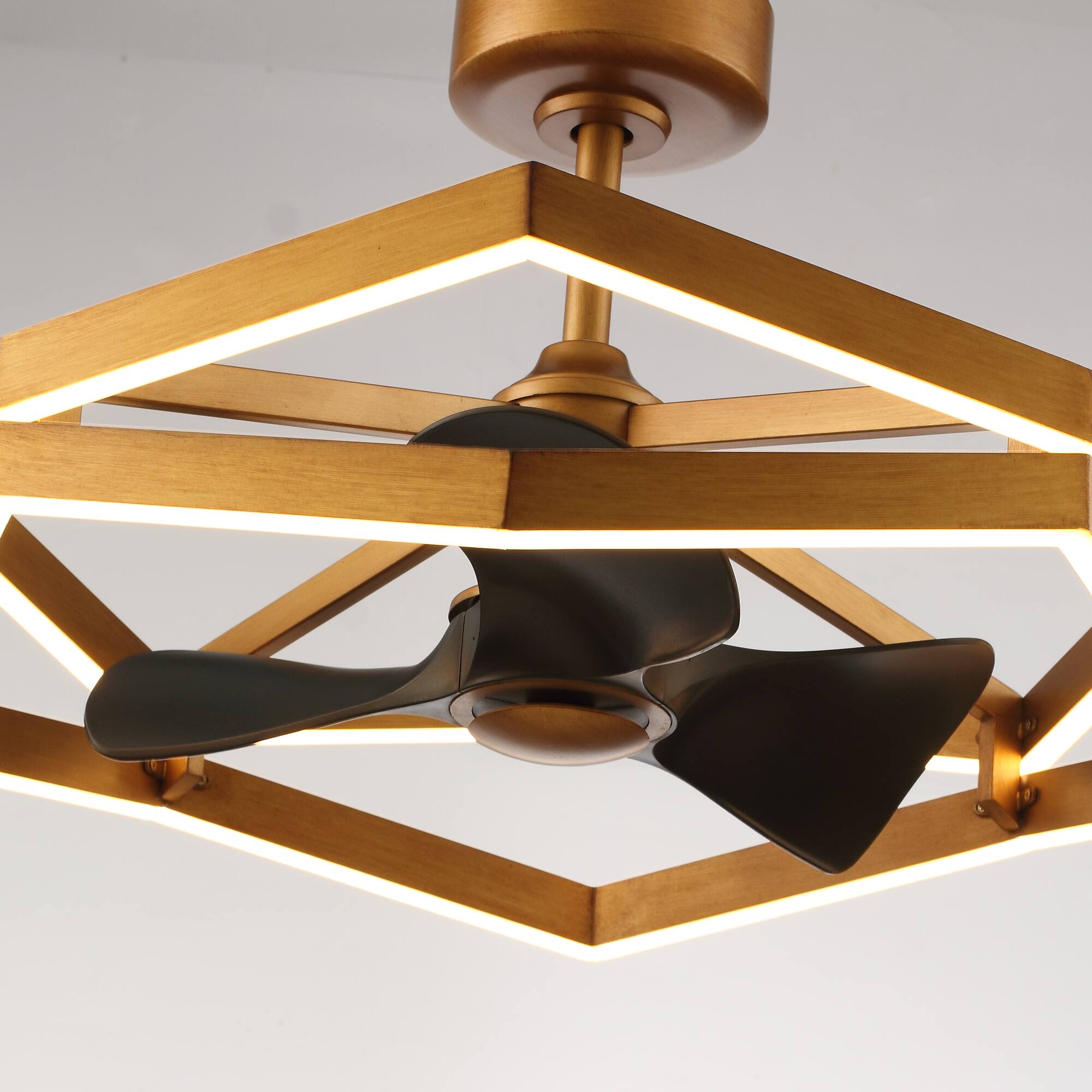 Alt View 9. Parrot Uncle - 30"Industrial Balck Antique Brass Irregular LED Fandelier Ceiling Fan with 6 speeds Remote - Brass.