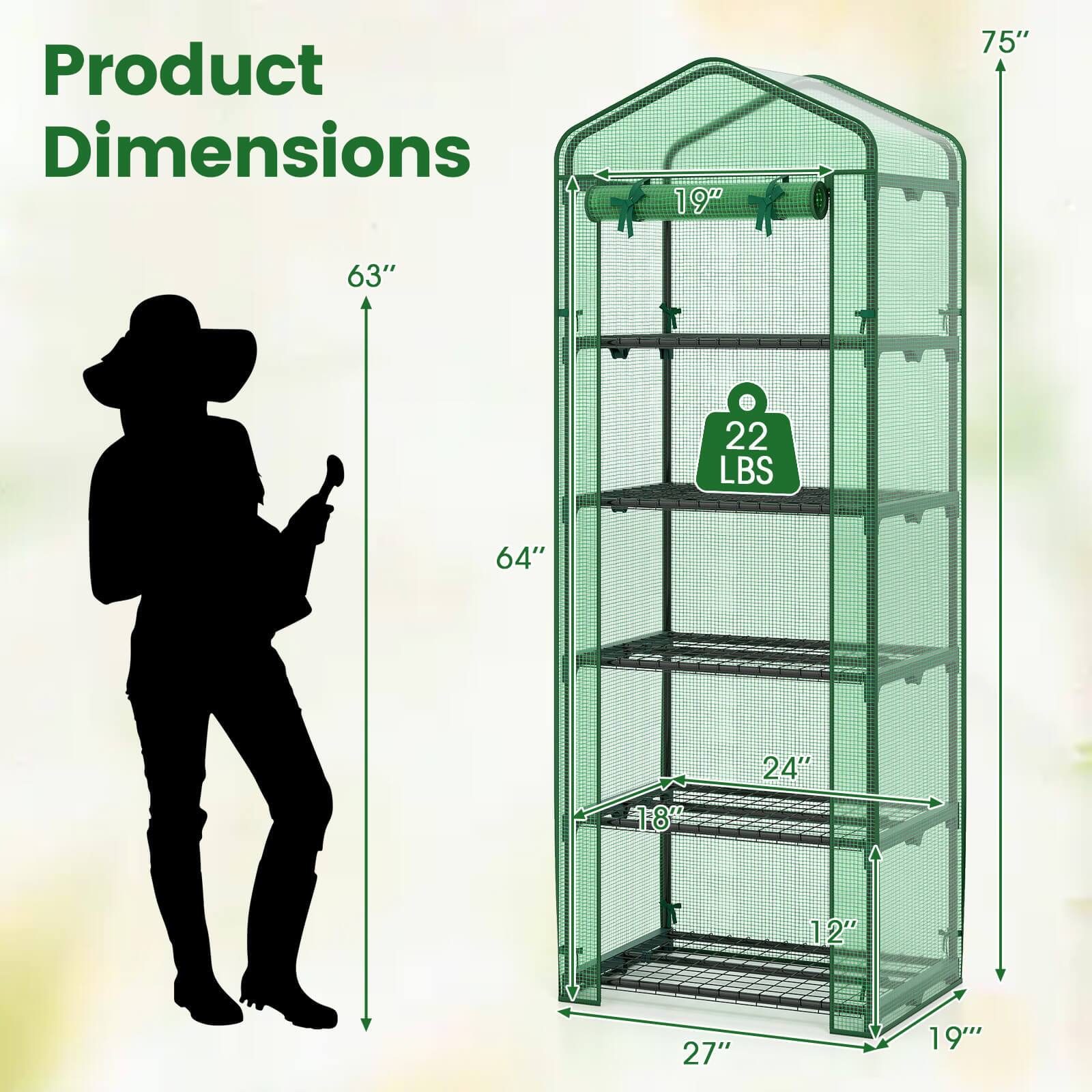Product Dimensions: 19" x 75" x 63"  
Weight: 22 LBS  
Shelf Dimensions: 64" x 18" x 24"  
Base Dimensions: 27" x 19"