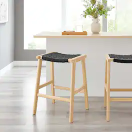 Saoirse Woven Rope Wood Counter Stool Set of 2 by Modway - Natural Black