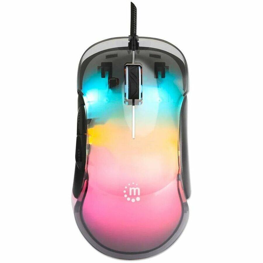 Alt View 5. Manhattan - Manhattan RGB LED Wired Optical USB Mouse - Full-size Mouse - Optical - Cable - Transparent - USB Type A - 12800 dpi - Transparent.