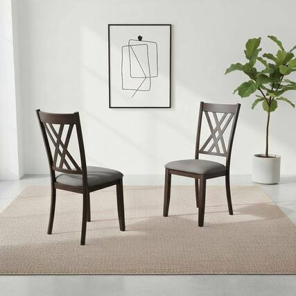Front. Kadyn - Set of 2 Linen Upholstered Wooden Dining Chairs with Rubberwood Frame for Dining Room, Gray - Gray.