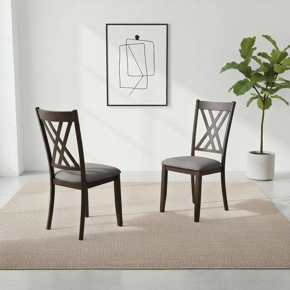 Front. Kadyn - Set of 2 Linen Upholstered Wooden Dining Chairs with Rubberwood Frame for Dining Room, Gray - Gray.