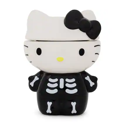 Front. Silver Buffalo - Sanrio Hello Kitty Skeleton 6-Inch Ceramic Snack Jar.