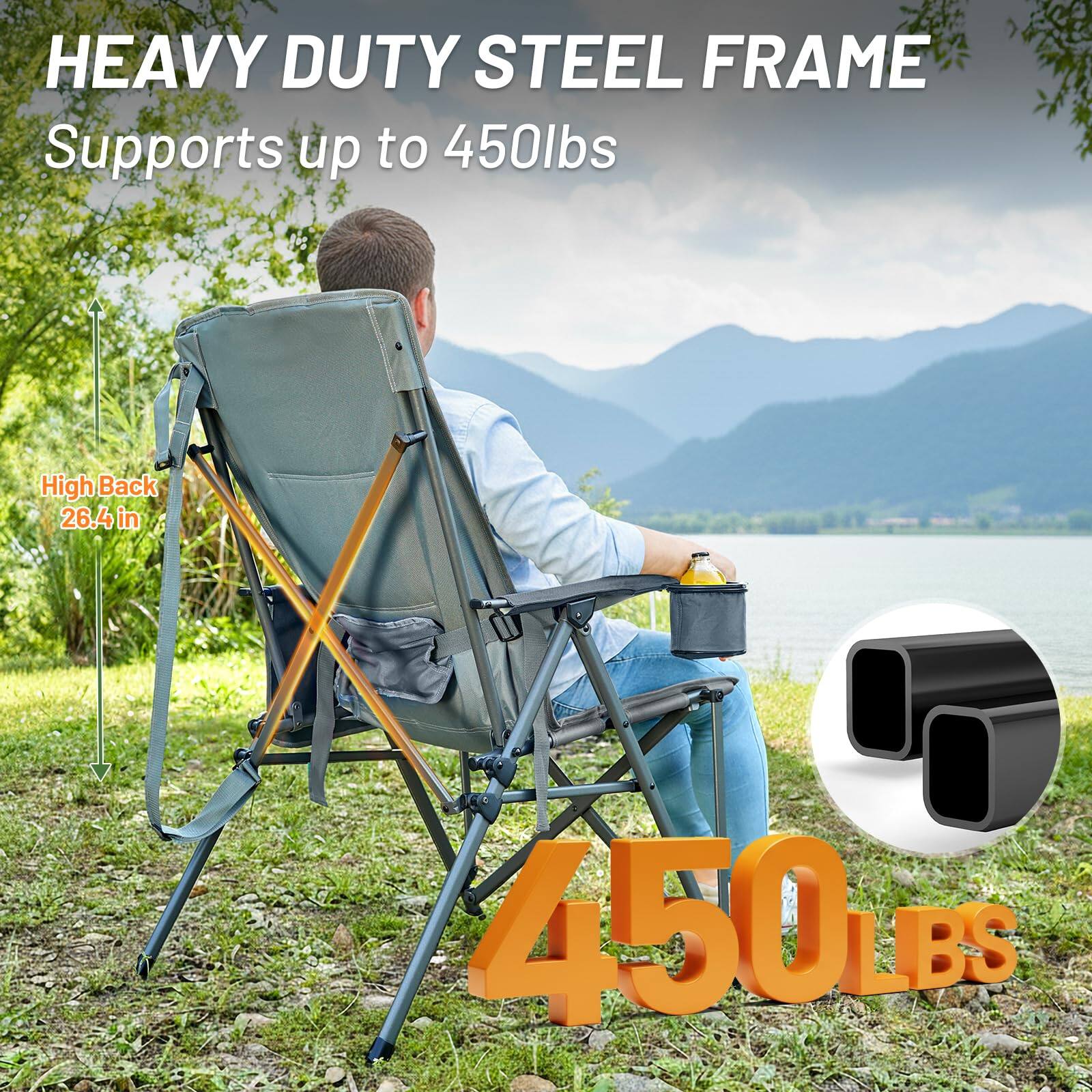 HEAVY DUTY STEEL FRAME  
Supports up to 450lbs  

High Back 26.4 in  

450 LBS
