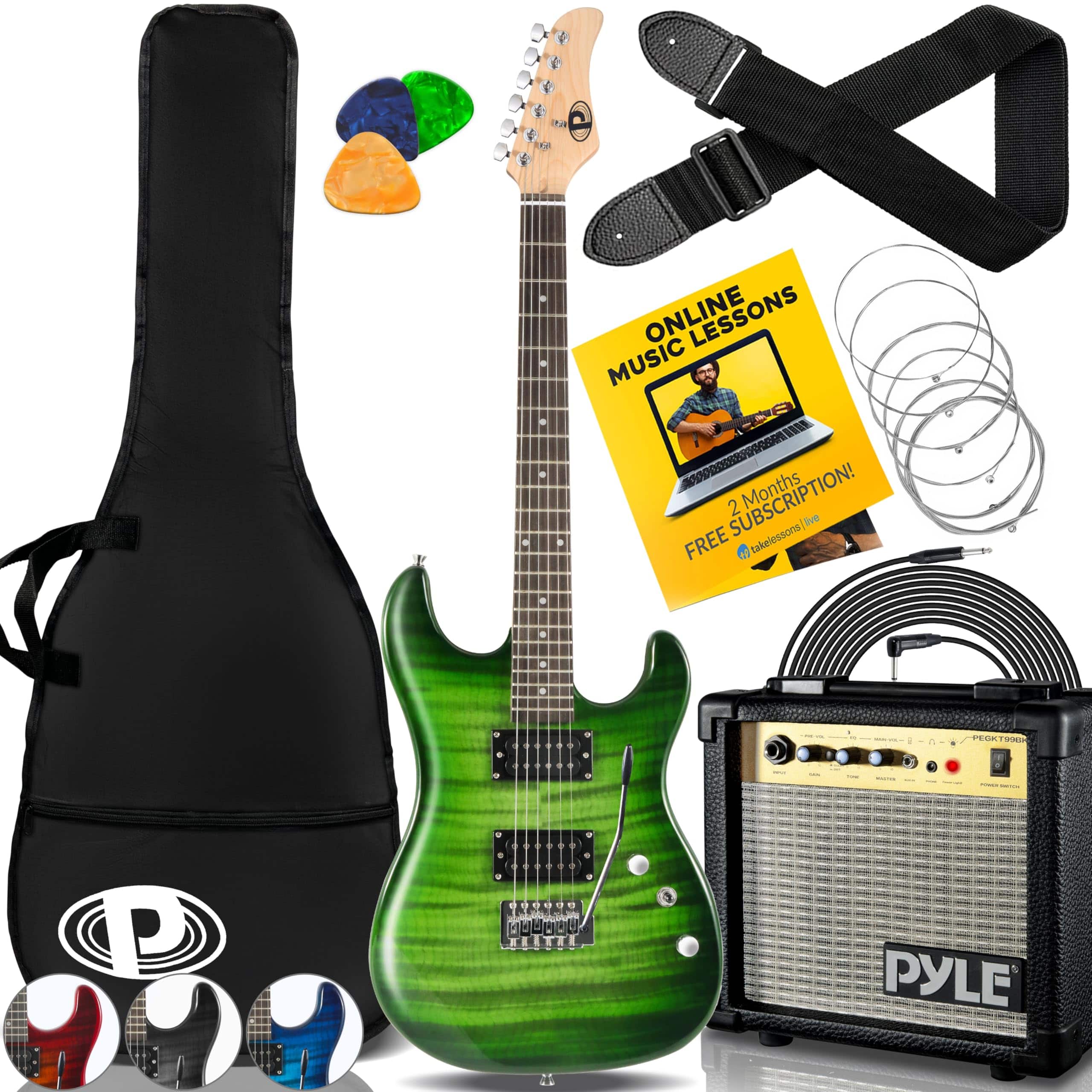 Pyle - Electric Guitar Kit with Amp, Full Size, Humbucker Pickups, 39" (Legacy PEGKT99GR - Green