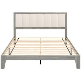PULUZ - Queen Bed Frame with Headboard Queen Platform Bed Frame with Wooden Slats No Box Spring Needed Easy Assembly - Gray
