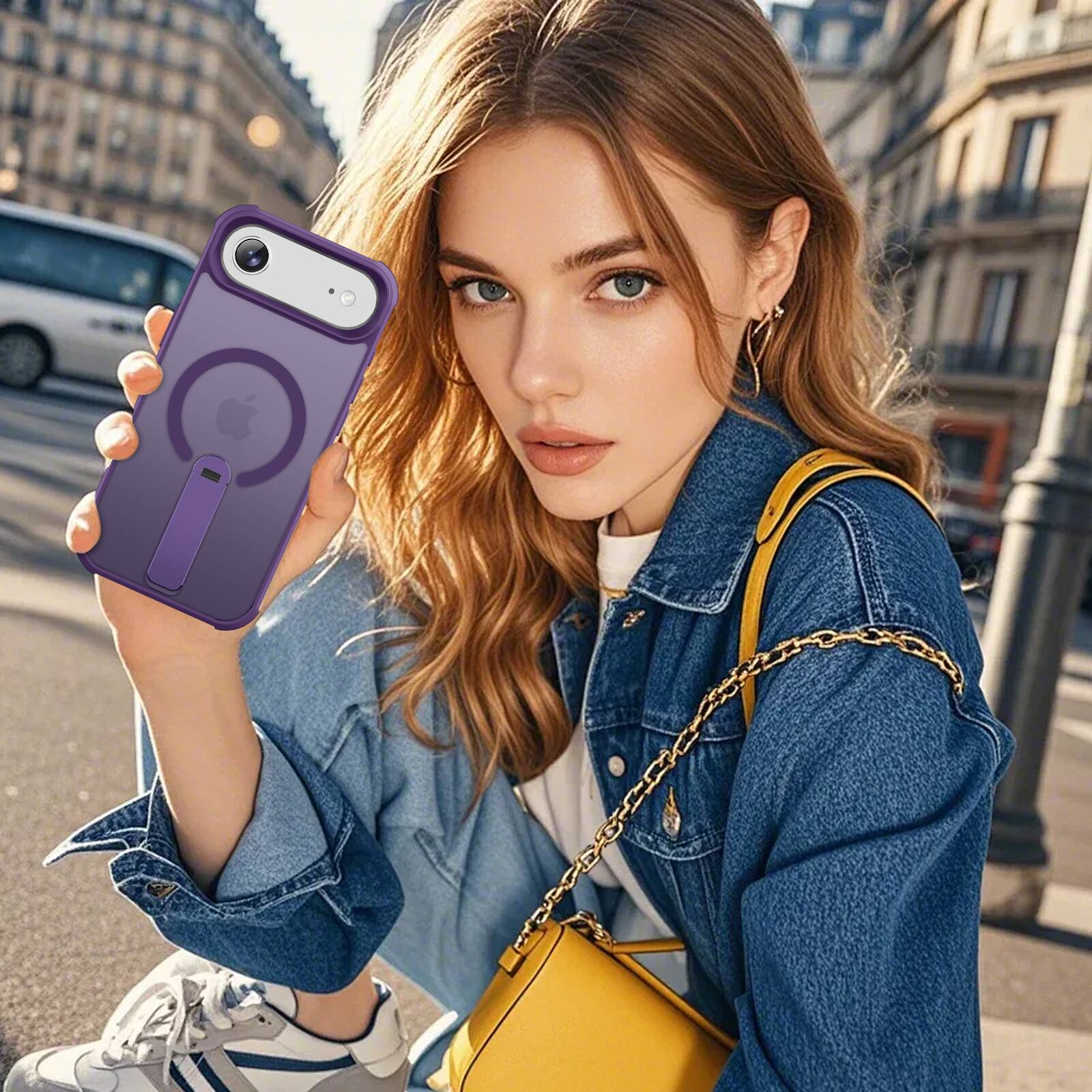 Alt View 1. Dteck - Rugged Magnetic Case For iPhone Air,Compatible With Magsafe Accessory, Shockproof Matte Foldable Kickstand Cover - Purple.