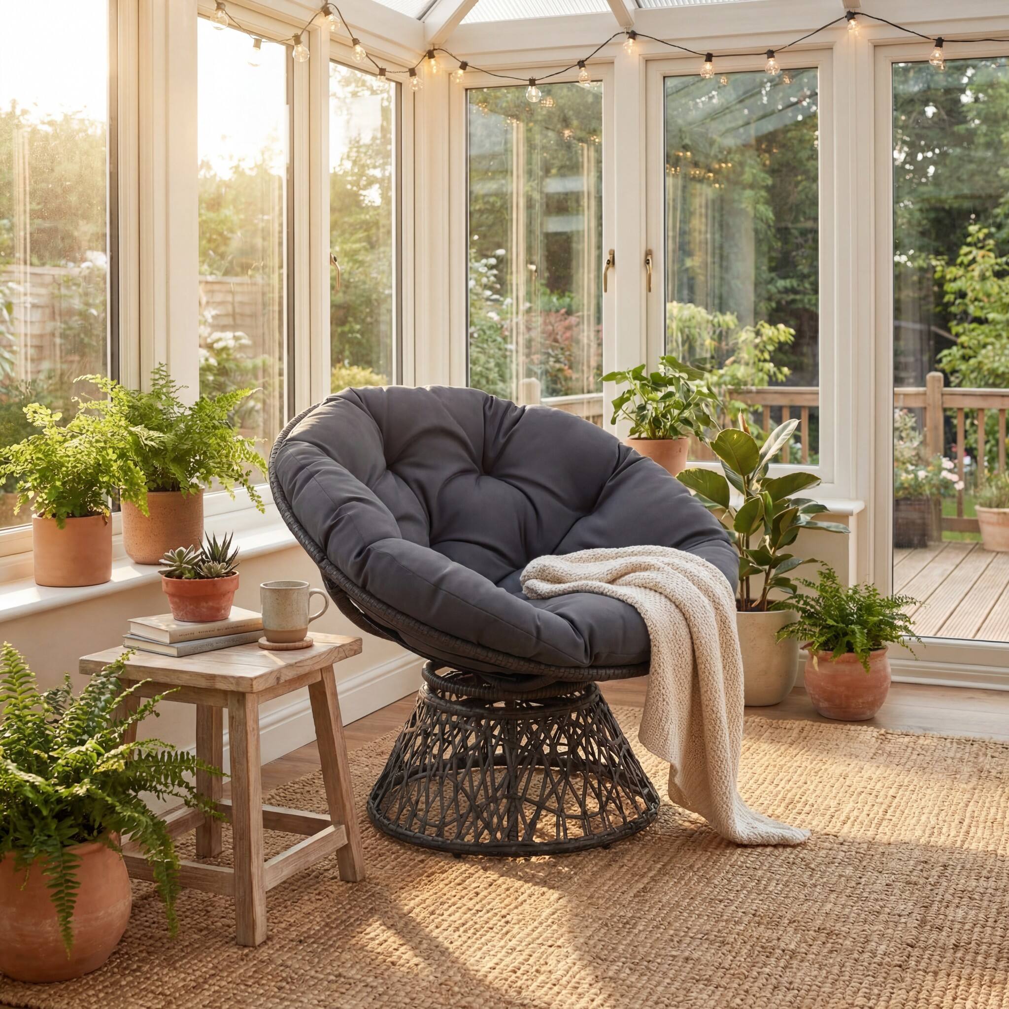 Alt View 4. Costway - Costway Papasan Chair, Swivel Chair with Extra-Thick Cushion, Metal Frame, Rattan Wicker Lounge Chair for Yard, Balcony - Gray.