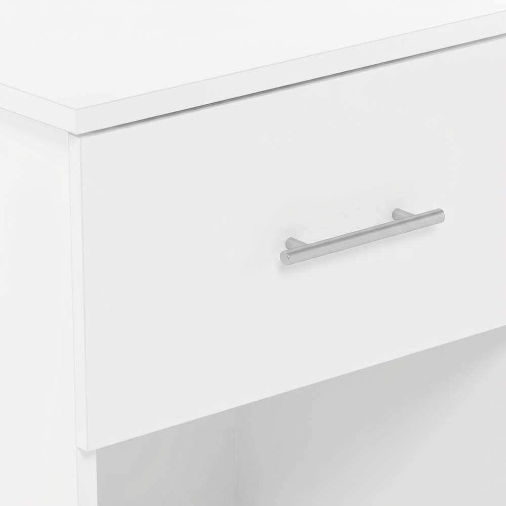 Back. FurniFact - White Nightstand with Handle and Spacious Drawer for Bedroom Storage - Solid White.