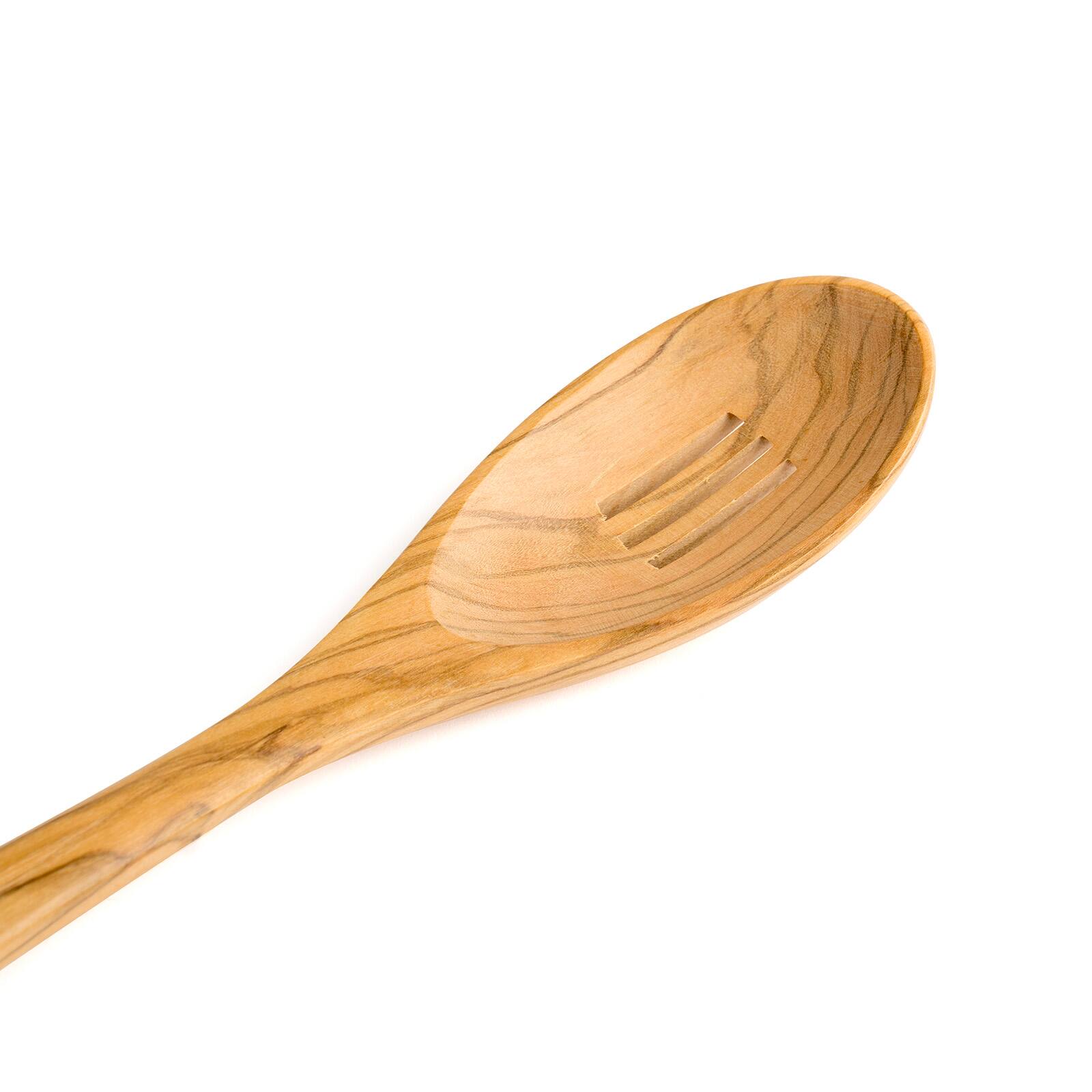 Alt View 1. Berard - Handcrafted Olive Wood 12 Inch Slotted Spoon - Brown.