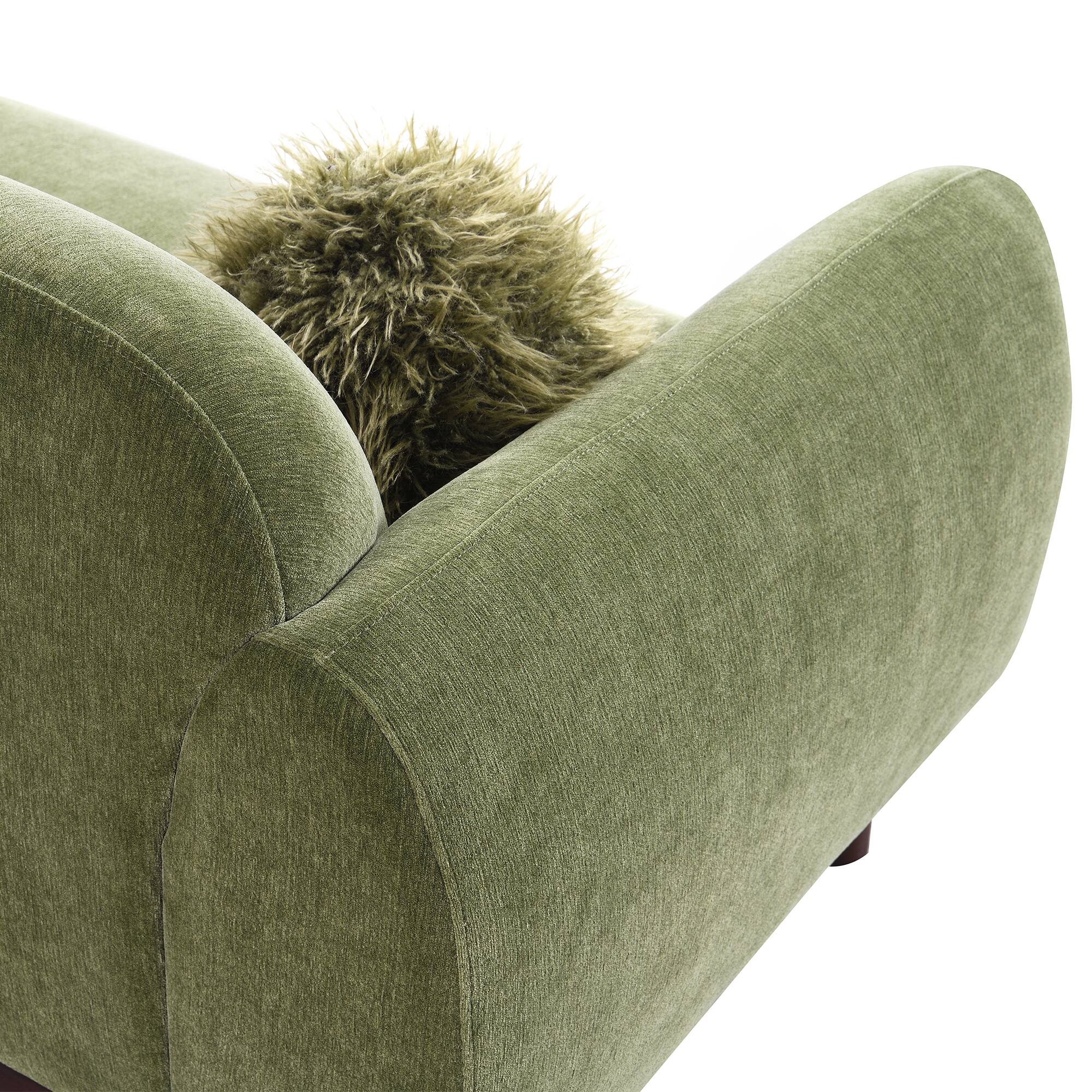 Alt View 7. Vaczon - 3-Seater Chenille Sofa Plush Bench Seating with Pocket Coil Support, Faux Fur Accent Cushions, Cozy Living Room Couch - Olive Green.
