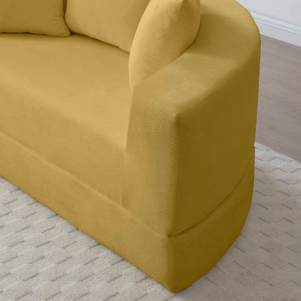 Alt View 5. Kadyn - Convertible Sofa Bed, Multi-Functional Circular Futon Floor Lounge Sofa, No Assembly Corduroy Fabric - Yellow.