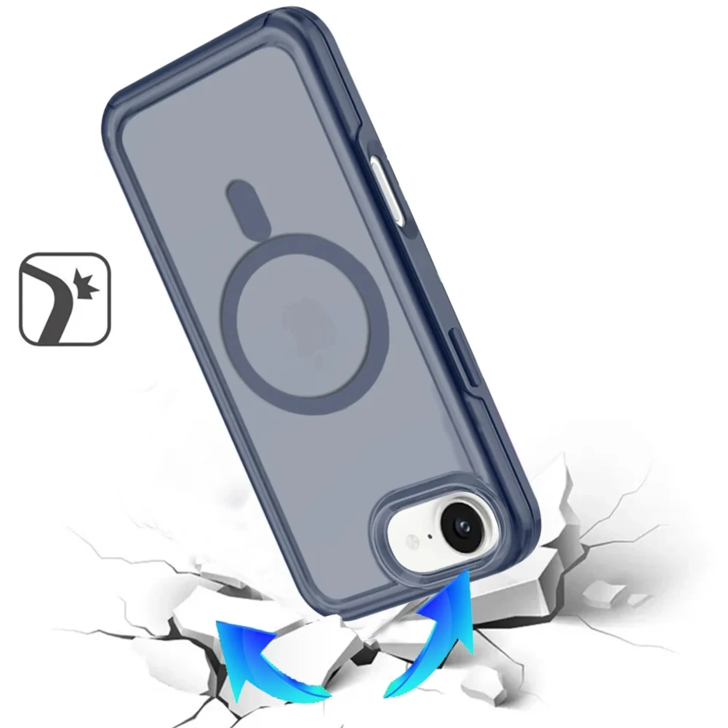 Angle. Kitcheniva - Magnetic Circle Sleek Hybrid Phone Cover Plus Tempered Glass For iPhone 16e/17e Dark Blue - Dark Blue.
