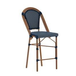 Flash Furniture - Bordeaux Stackable Indoor/Outdoor Bistro 26" High Counter Height Stool, Commercial Grade, Navy/White and Bamboo Finish - Blue