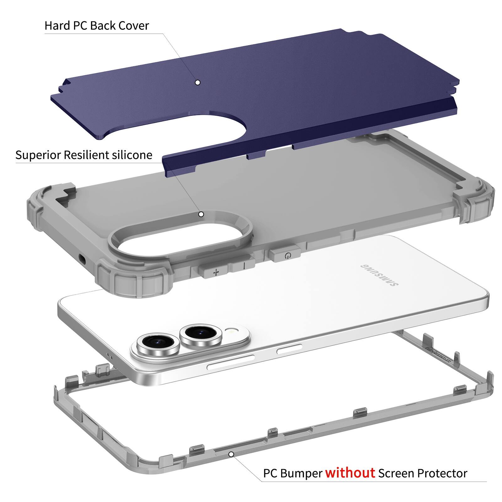 Hard PC Back Cover Superior Resilient Silicone NRSIUS PC Bumper without Screen Protector