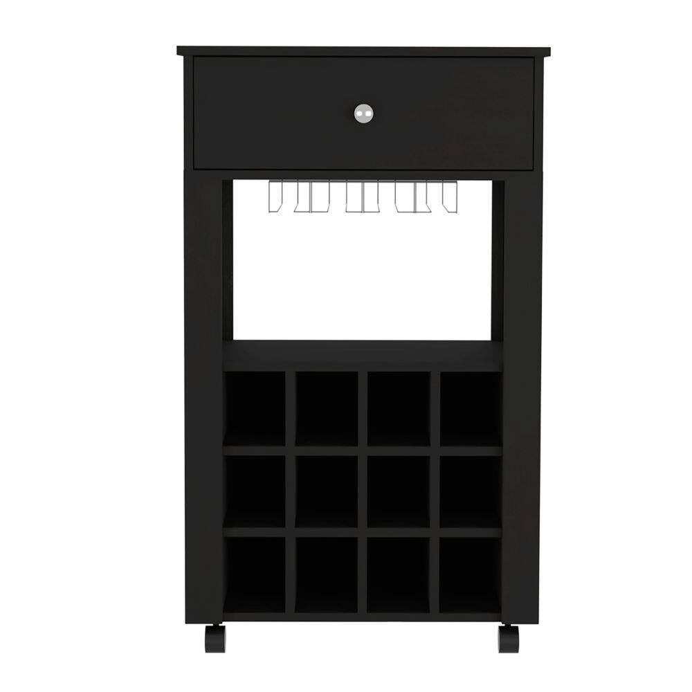 Alt View 2. TuHome - Memphis Bar Cart, Twelve Built-In Wine Rack, Casters, Drawer, Living Room or Bar Room - Black.