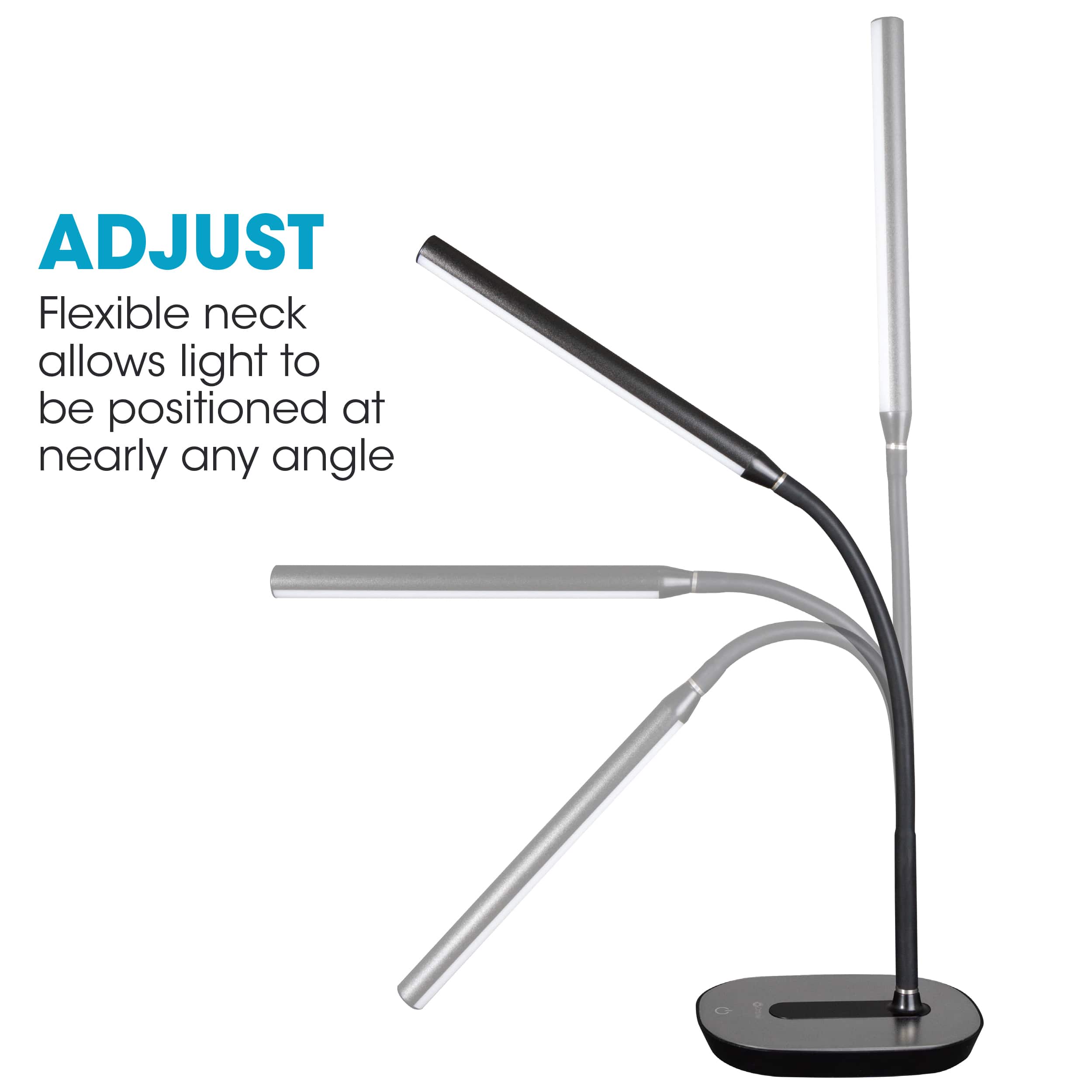 The text on the image is already correctly grouped and states "ADJUST Flexible neck allows light to be positioned at nearly any angle."