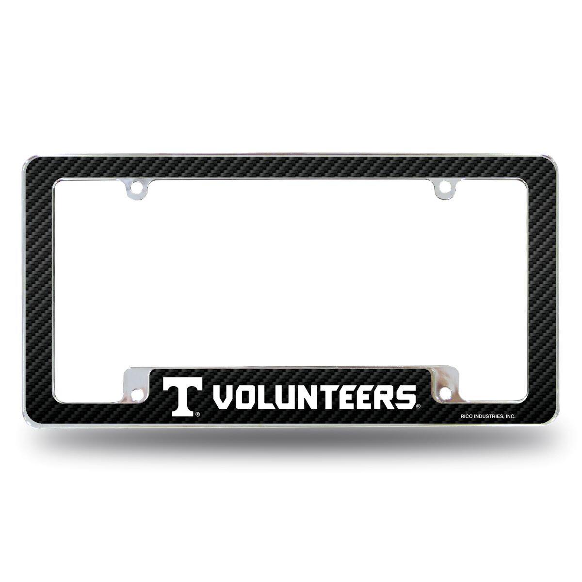 Tennessee Volunteers Chrome Metal License Plate Frame with Carbon Fiber Design