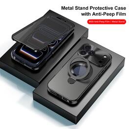 Dteck - Shockproof Phone Case for Apple iPhone 18 Pro with Stand, Magnetic Hard PC Metal Cover Built in Privacy Screen Film - Black
