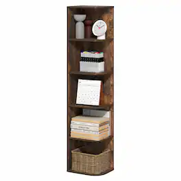 Furinno - PASIR Book Shelf, 5-Tier Corner Bookshelf with Open Shelf, Standing Bookcase, 9.3 x 12 x 51.7 - Amber Pine