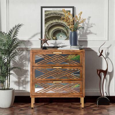 modern accent dresser 3 Drawer Dresser, Chest of Drawer with Decorative Mirror, Modern Accent Dresser with Wide Storage, Functional Organizer - Bed Bath & Beyond
