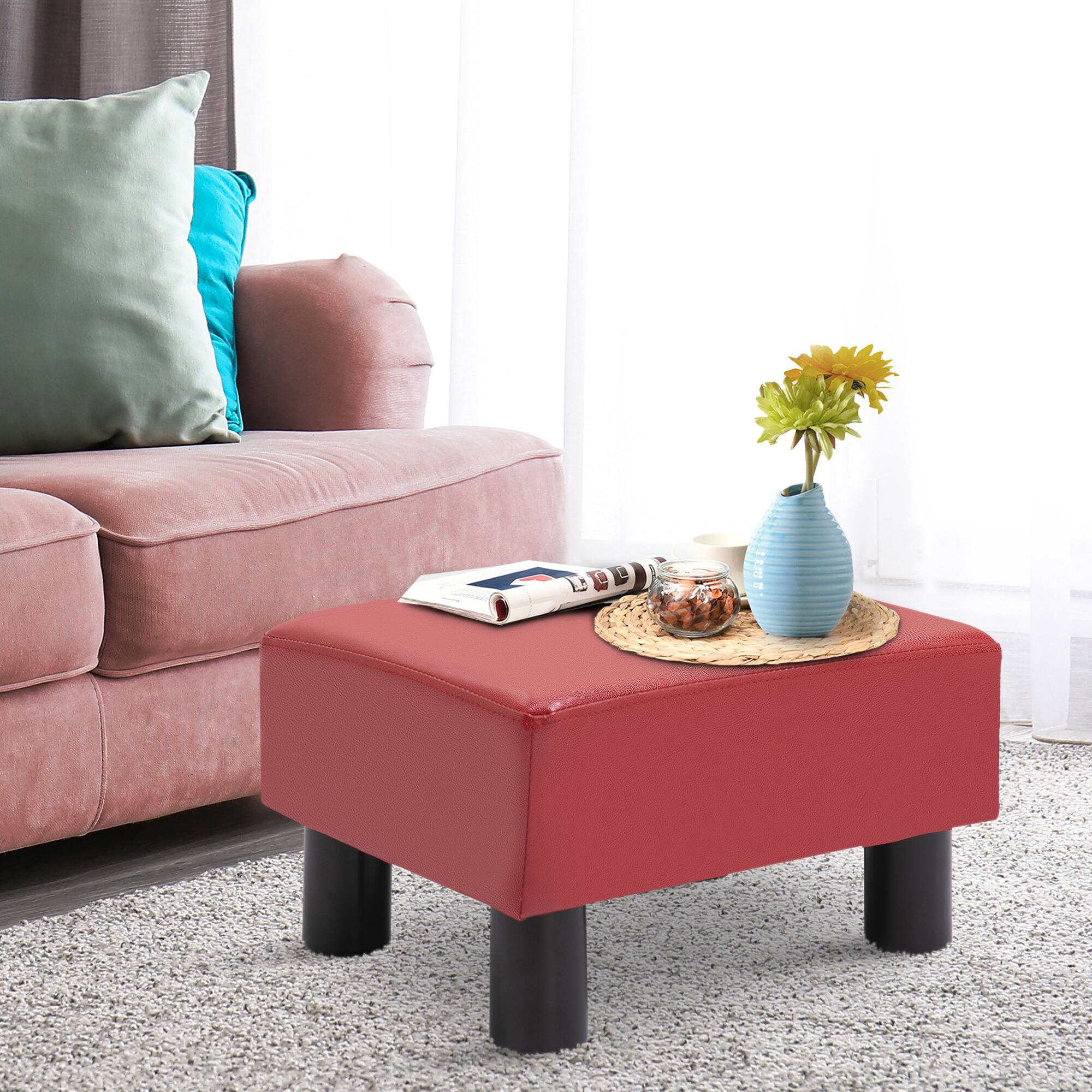 Alt View 3. Homcom - Ottoman Foot Rest, Small Foot Stool with Faux Leather Upholstery, Rectangular Ottoman Footrest - Red.